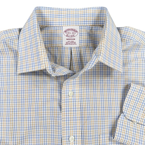 NEW Brooks Brothers Madison Mens 15 1/2 - 33 Shirt Long Sleeve Button White Blue - Picture 1 of 5